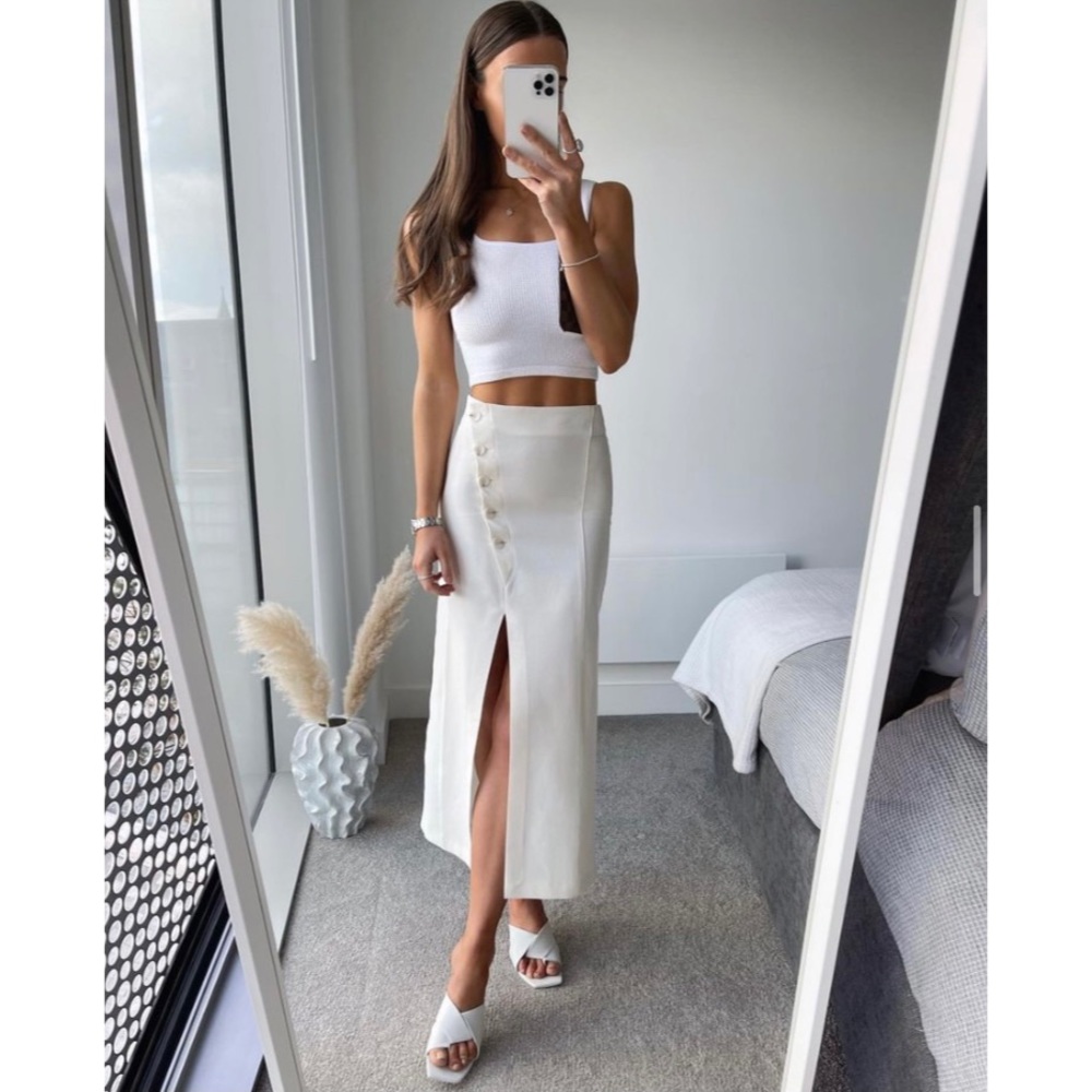 ZARA LINEN BLEND MIDI SKIRT SIZE SMALL